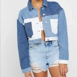Misguided Denim Patchwork Cropped Jacket